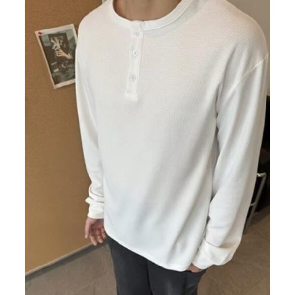 tシャツ ビッグシルエットワッフル無地ヘンリーネックロンT メンズ