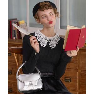 ニット セーター 「BONLECILL noir」2wayレース襟パール付きリブニットプルオーバー レディース