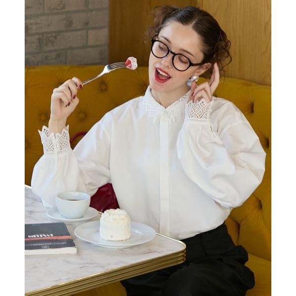 ブラウス シャツ 「BONLECILL noir」2wayクラシカルレースシャツ レディース