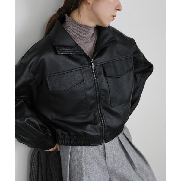 ブルゾン アウター フェイクレザーショートブルゾン レディース
