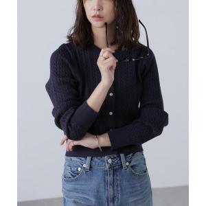 カーディガン 金ボタンミニケーブルカーディガン レディース