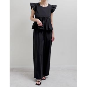 セットアップ 「リニューアル」「撥水加工」「低身長/高身長サイズ有」フリルスリーブトップス×パンツセットアップ レディース