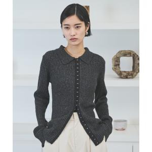 ニット セーター ホックデザインポロニットトップス レディース