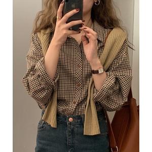 ブラウス シャツ 9分袖ガングラブチェックビッグシャツ レディース