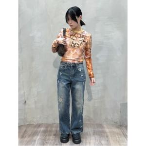 ジーンズ デニム デニムパンツ 刺繍ミラーディテールデニムキュロット レディース