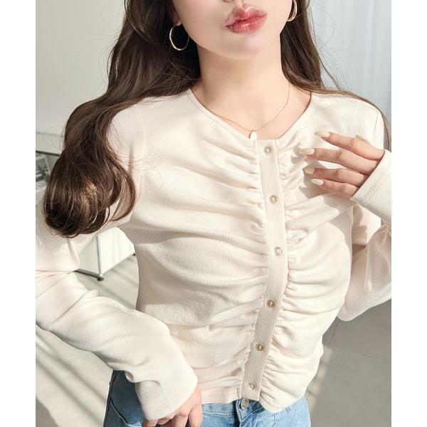 カーディガン フロントギャザーショートカーディガン レディース