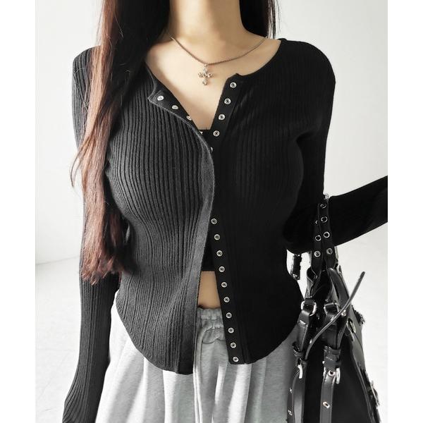 カーディガン 「 ３color 」スナップボタンリブニットスリムカーディガン ／ snap butt...