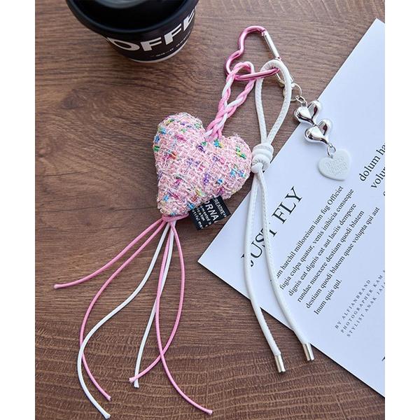 キーホルダー ツイードハート＆タッセル付き キーチャーム