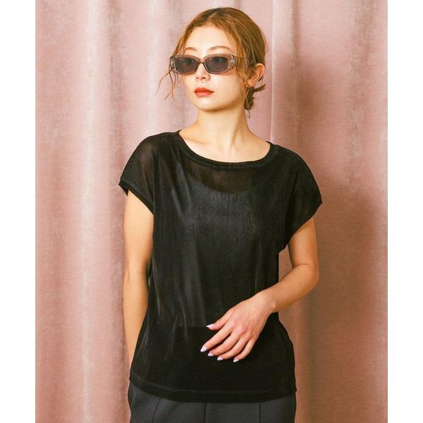 tシャツ フロッキーチュール半袖Tシャツ レディース