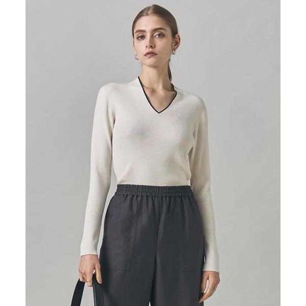 ニット セーター エクストラファインメリノリブ Vネックプルオーバー レディース