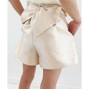パンツ サテン BIGリボンショートパンツ レディース