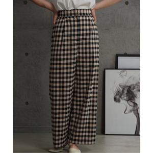 パンツ gingham check straight tuck pants / ギンガムチェックストレートタックパンツ レディース