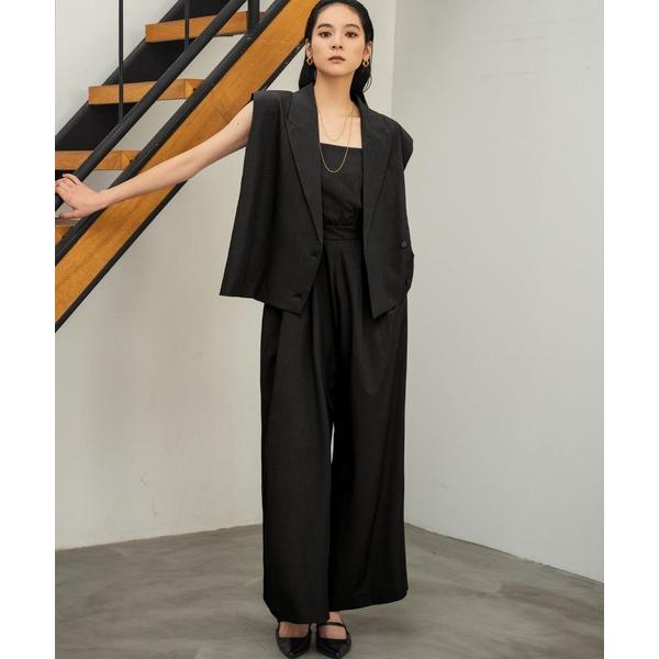パンツドレス テーラードジレ シアーブラウス オールインワン パンツドレス 3点セット セットアップ...
