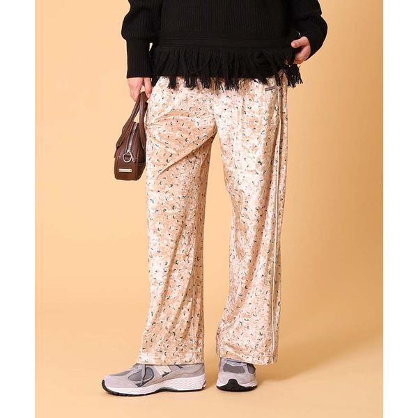 ワイドパンツ パンツ フラワーパターンベロアパンツ レディース