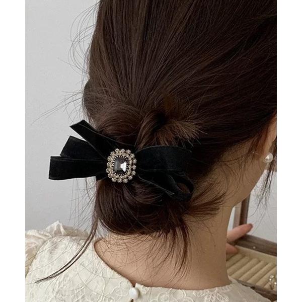 ヘアゴム 「2点セット」クラシカル ビジュー付き デザイン シュシュ ゴム