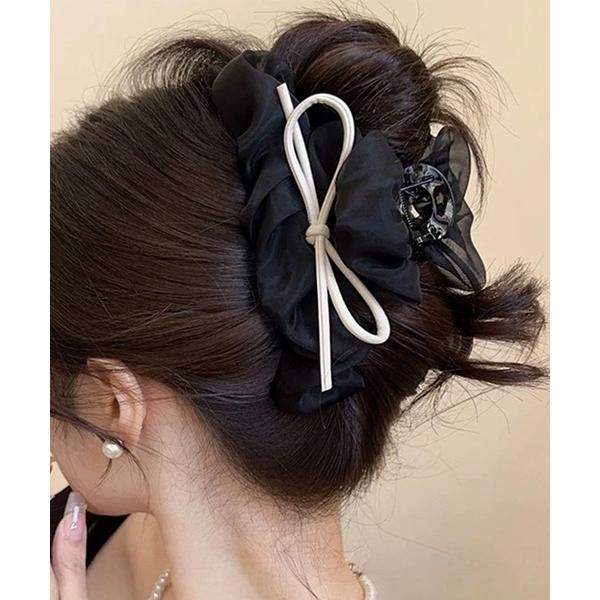 ヘアクリップ 「2点セット」シフォン リボン 配色 バンス ヘアクリップ