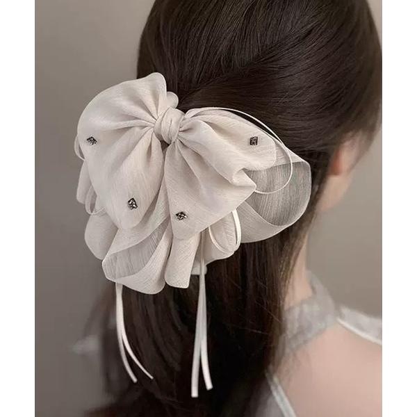 ヘアクリップ シフォン ビッグ リボン バンス ヘアクリップ