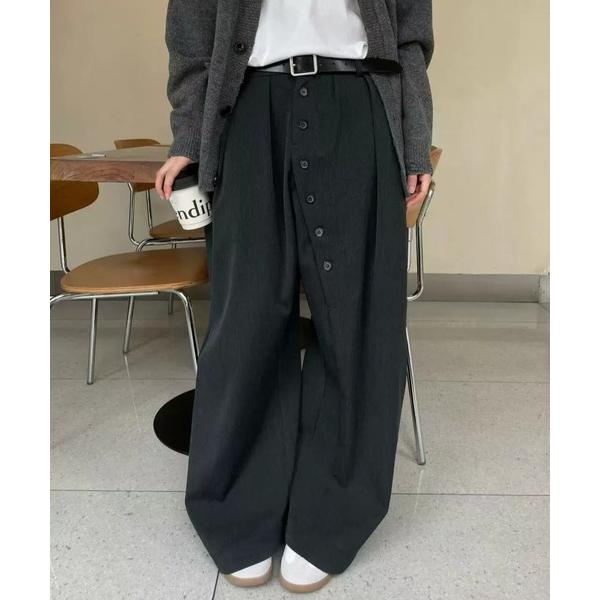 スラックス ボタンフライ カーブ スラックス メンズ レディース