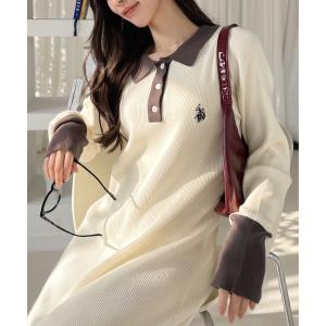 ワンピース 「Ada.別注 U.S. POLO ASSN」配色デザイン ポロ襟 ニットワンピース