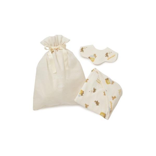 出産祝い 「ラッピング済み」「BABY」はちみつベア柄ブランケット＆スタイSET