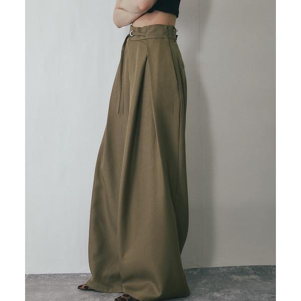 スラックス パンツ セットアップ可ヘザーエステルワイドパンツ レディース