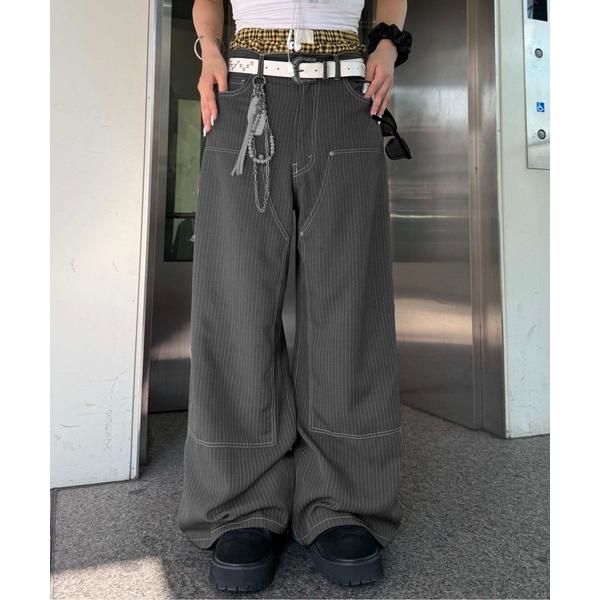 スラックス パンツ ステッチダブルニースラックス レディース メンズ