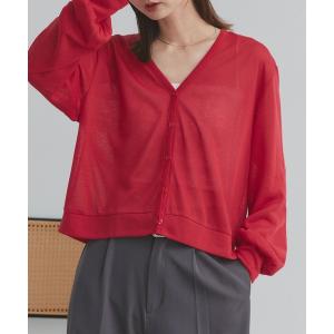 カーディガン 袖ボリューム Vネック シアーカーディガン レディース