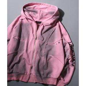パーカー 「82」スプレーハートロゴ ショート丈 ジップパーカー/ワン