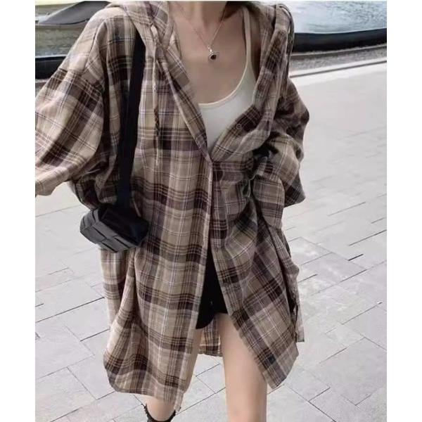 トレーナー スウェット 「3色展開」アーバンキャンパー　チェックパーカーシャツ レディース