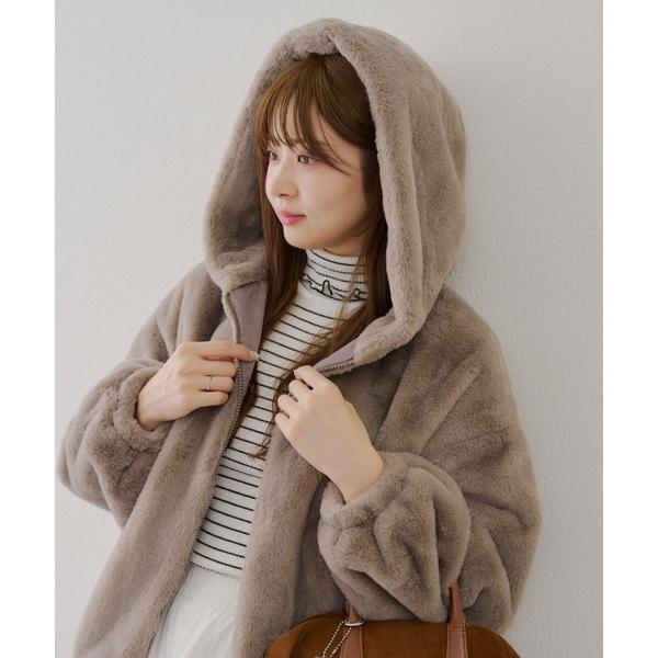 ブルゾン アウター ファーボリュームフードパーカー レディース