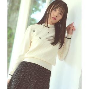 ニット セーター リボン刺繍ダイア柄 ニット レディース