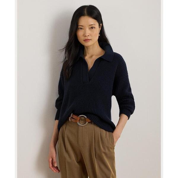 ニット セーター ウールブレンド ポロ セーター レディース