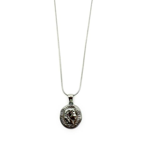 ネックレス KISHOKACHI 希少価値 コインチャームデザインオメガチェーンステンレスネックレス...