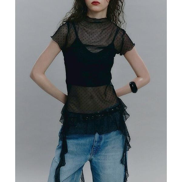 「NOT KNOWING」Dot Mesh Ruffle Top / 「ノットノーイング」ドットメッ...