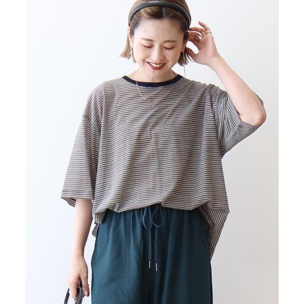 tシャツ シアーレトロボーダー半袖プルオーバー レディース