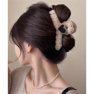 ヘアクリップ ヘアクリップ ハート バンスクリップ モコモコ 韓国 ボア バレッタ 髪飾り 髪留め