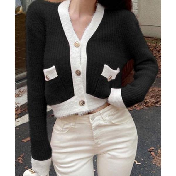 ニット セーター バイカラー ニット カーディガン レディース