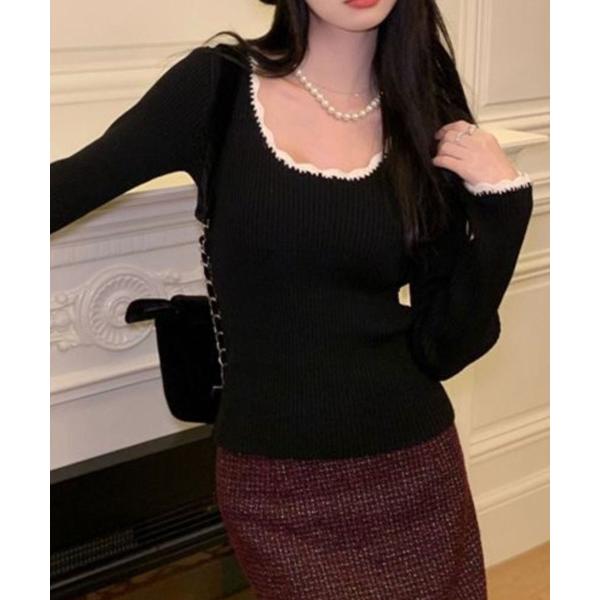 ニット セーター なみなみ フレア袖 リブニット レディース