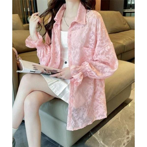 ブラウス シャツ 主役級の華やかさが出る夏服　長袖ジャガードUVカットシャツ レディース