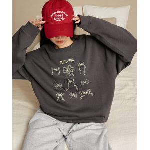 トレーナー スウェット PUBLUX/パブリュクス リボン 刺繍 クルー スウェット　限定展開 レディース