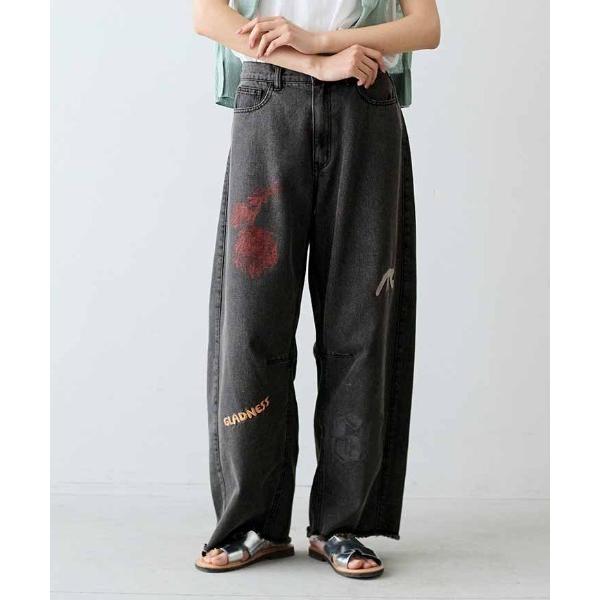ワイドパンツ ジーンズ デニム デニムパンツ ＭＥＤＥ１９Ｆ　刺しゅうとプリントをほどこしたバレルデ...