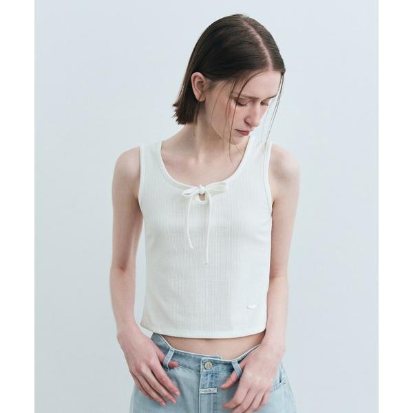 tシャツ W CUT-OUT RIBBON CROP SLEEVELESS TEE レディース