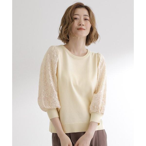 ニット セーター 「二の腕カバー」繊細さと上品さをまとう袖刺繍プルオーバーニット レディース