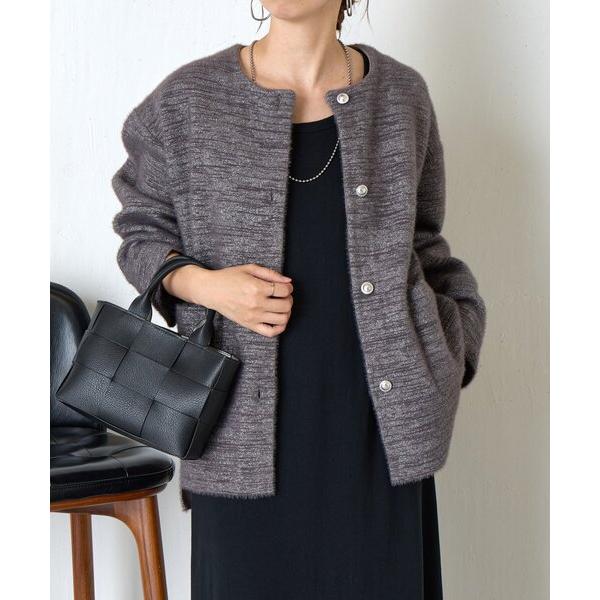 ジャケット ノーカラージャケット Wフェイスシャギージャケット レディース