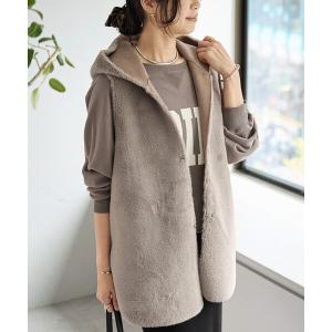 コート アウター 予約「シーズンムード高まる」エコファーフードジレ レディース