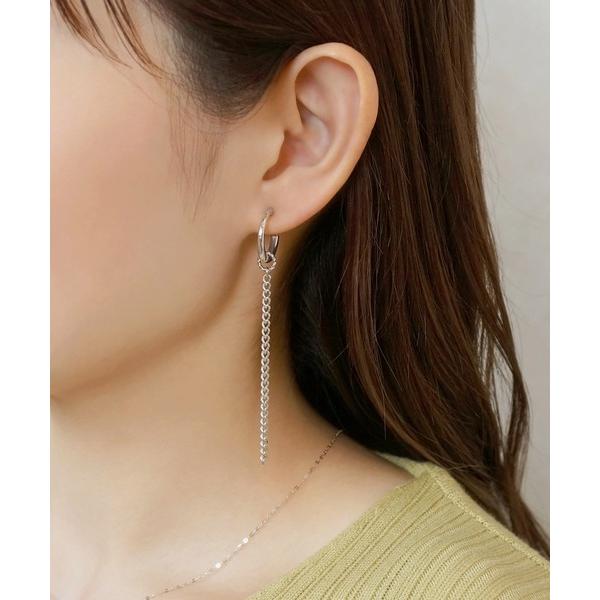 イヤリング 「ZOZO限定」スターリングシルバー ロングチェーン フープ  クリップイヤリング レデ...