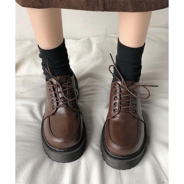 ローファー 厚底レースアップローファー レディース