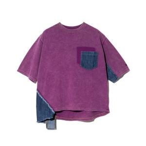 tシャツ CUBE SUGAR/キューブシュガー　21/-天竺 ケミカル加工 Denim組み合わせTEE レディース