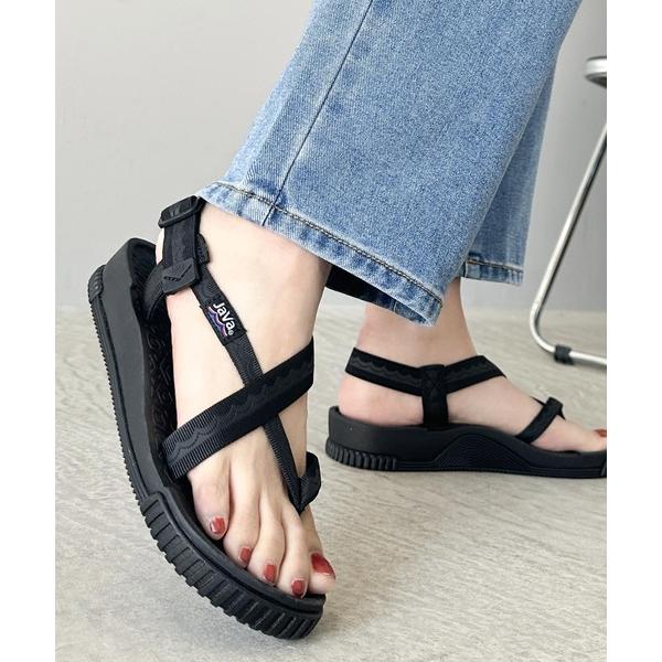 「Java」 フラットサンダル 24.0cm ブラック レディース