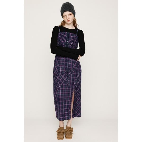 ワンピース FRONT HOOK CHECK CAMI OP フロントホック チェック キャミワンピ...